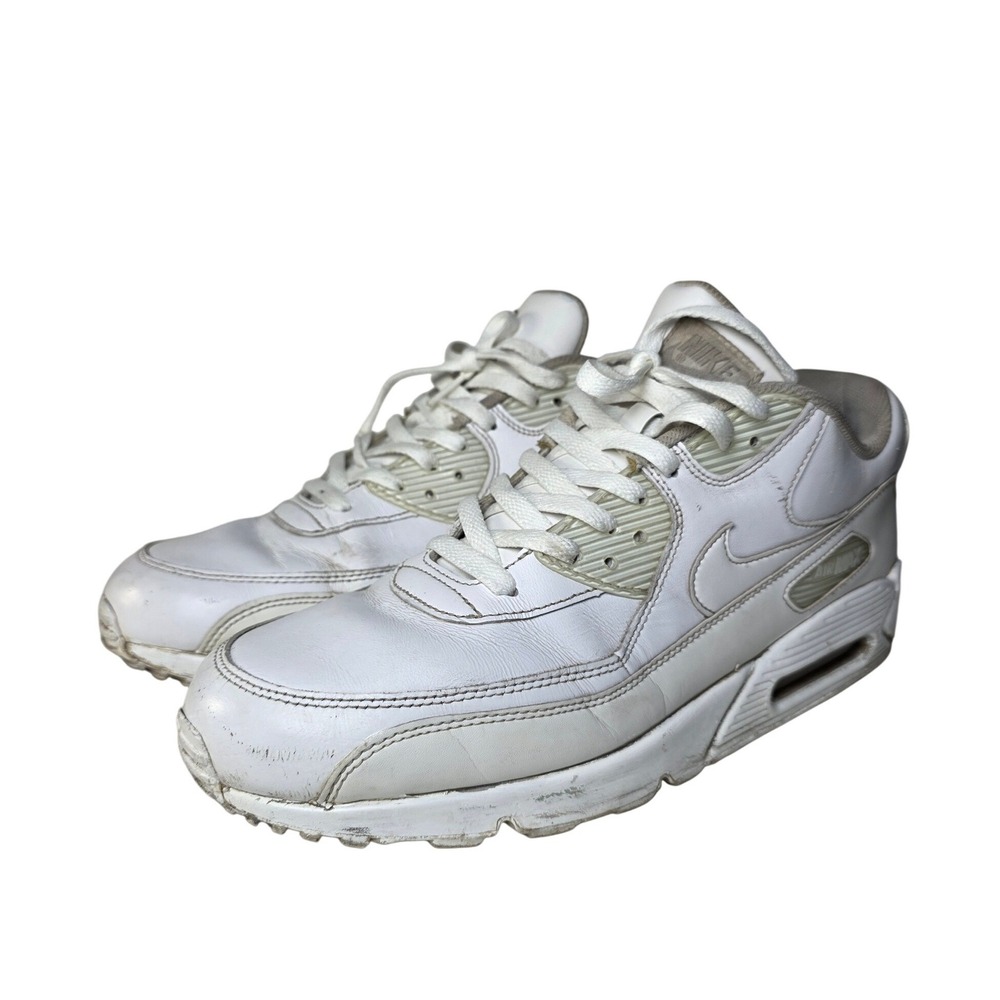 Nike Air Max 90 Mens Triple White Leather Low Top Sneakers 302519-113